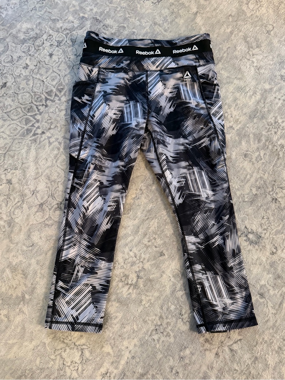 Reebok Black & White Abstract Capri Leggings